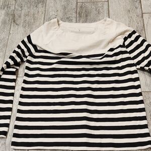 LOFT Black and White Striped Long Sleeve Top
